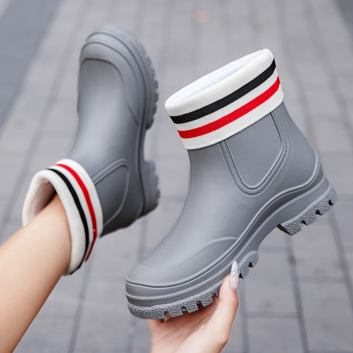 Damen Kurzschaftige Gummi-Regenstiefelette mit gepolstertem Ringbund und profilierter Plateau-Laufsohle Drune