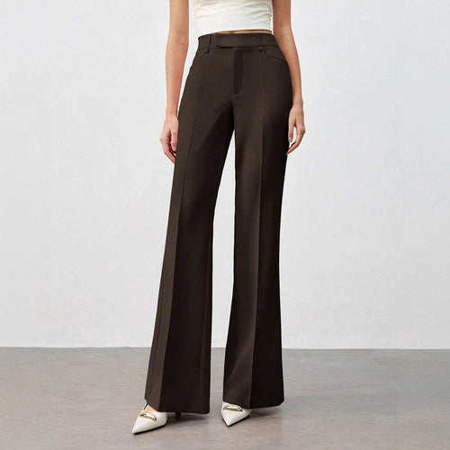 Damen Klassische Stoffhose mit hohem Bund und geradem Bein Drune
