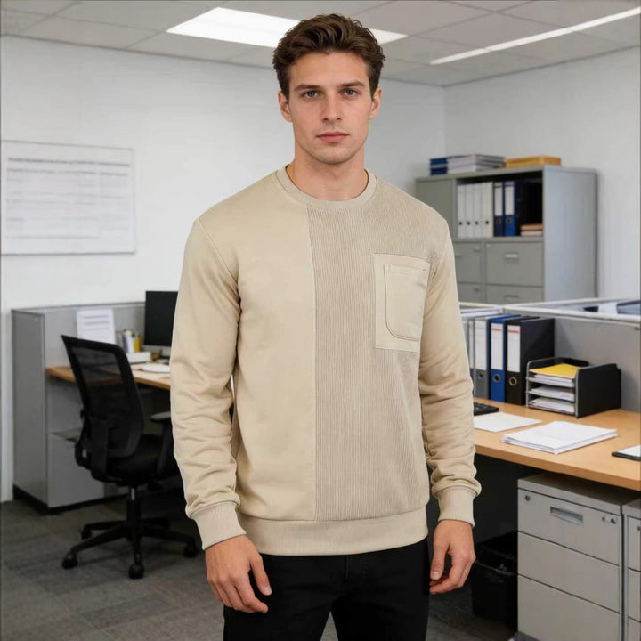 Herren Langärmeliges Struktur-Sweatshirt mit Brusttasche und Rippdetail Drune