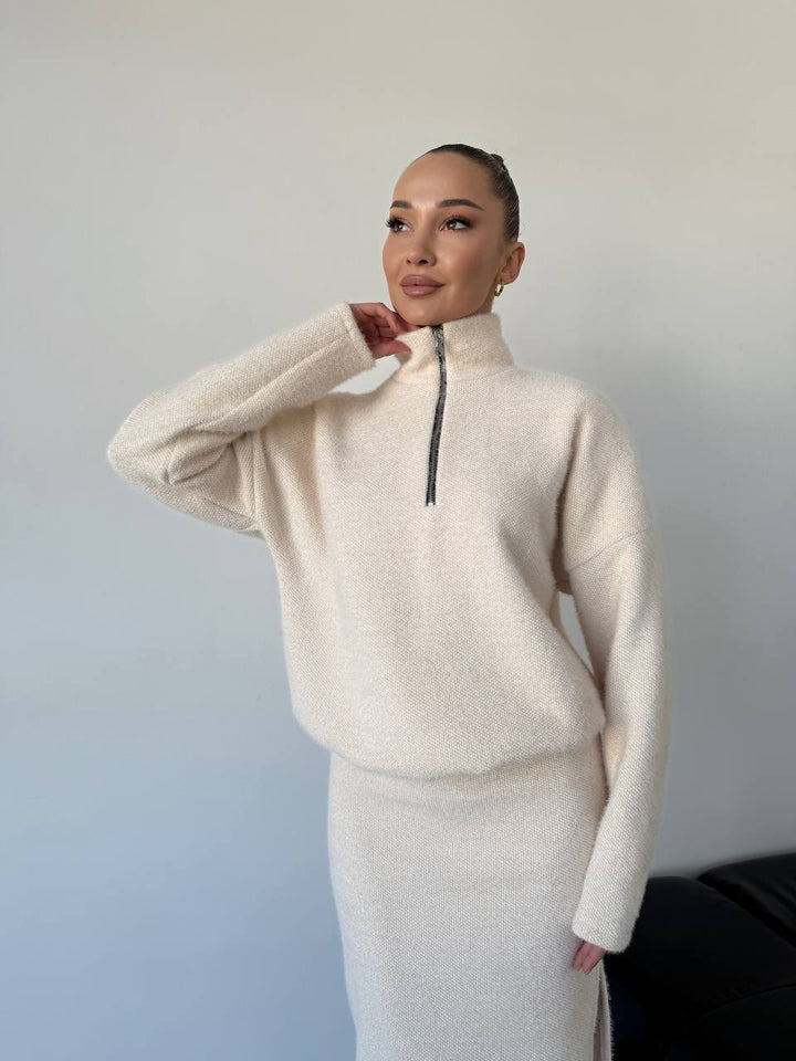 Damen Sportlicher Strickpullover mit kurzem Reißverschluss Drune