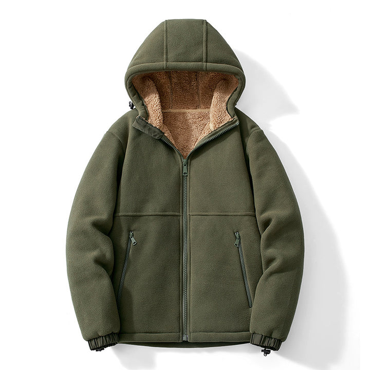 Herren Fleece-Kapuzenjacke mit Teddy-Innenfutter, Reißverschlusstaschen und verstellbarem Saum Drune