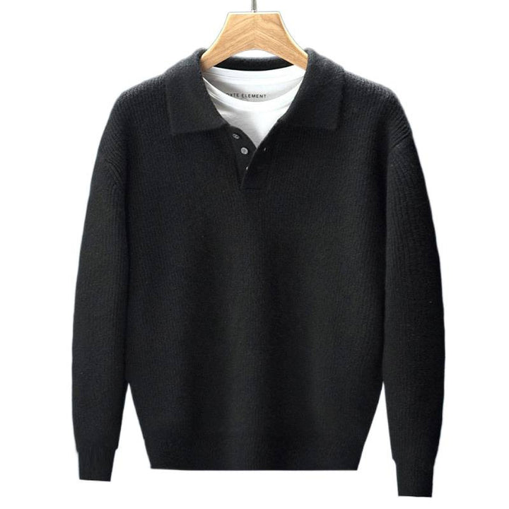 Herren Feinstrick-Polopullover mit halber Knopfleiste und legerer Oversize-Passform Drune