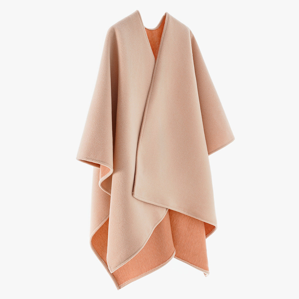 Damen Oversize‑Wickelcape aus Wollmischung mit verdeckter Vorderlage und cleanem V‑Ausschnitt Drune