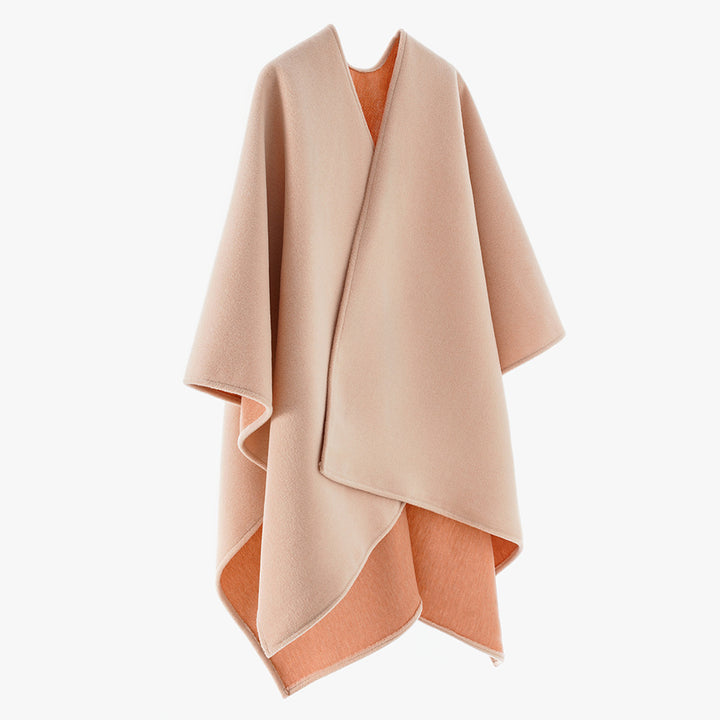 Damen Oversize‑Wickelcape aus Wollmischung mit verdeckter Vorderlage und cleanem V‑Ausschnitt Drune