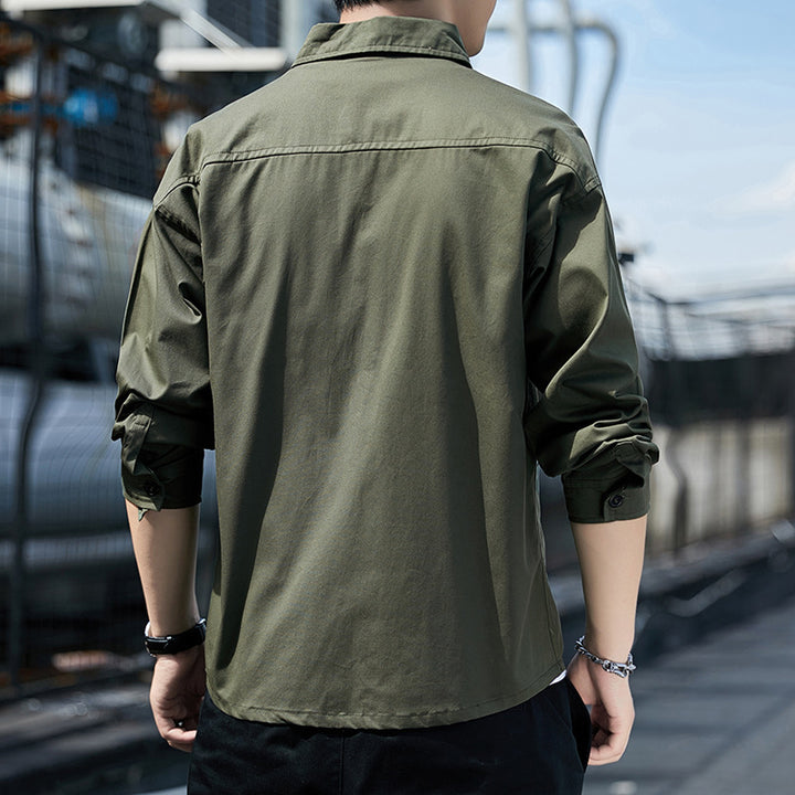 Herren Overshirt im leichten Canvas‑Utility‑Style mit Hemdkragen und aufgesetzten Taschen Drune