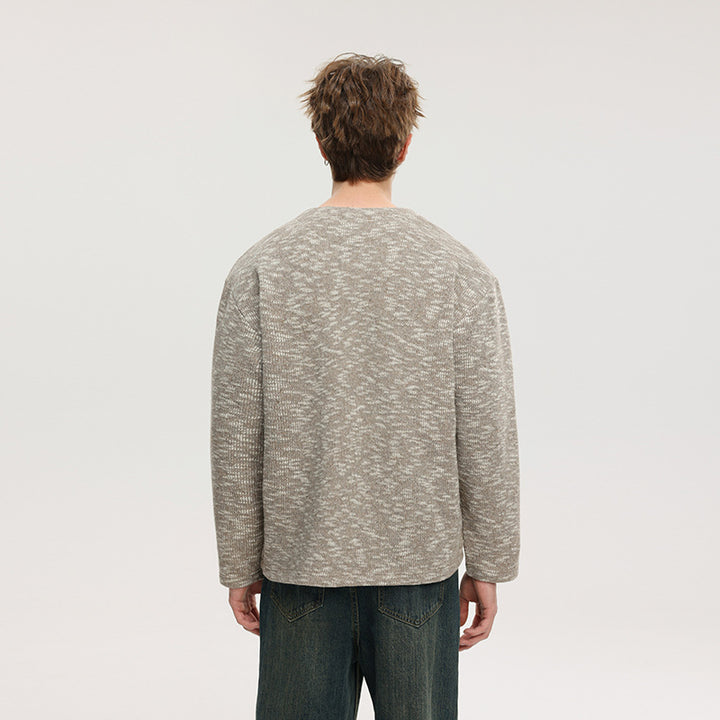Herren Oversize-Strickpullover im Melange-Look mit Rundhalsausschnitt und gerippten Bündchen Drune