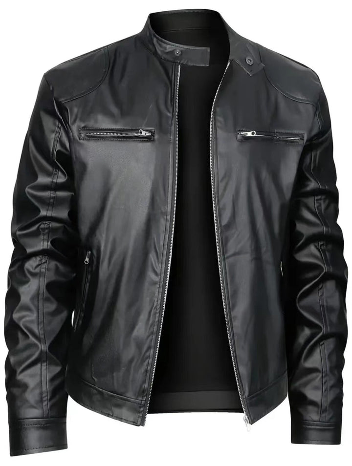 Herren Kunstleder Bikerjacke mit Taschen