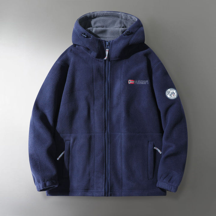 Herren Kapuzen-Fleecejacke mit durchgehendem Microfleece, Reißverschluss und Utility-Taschen Drune