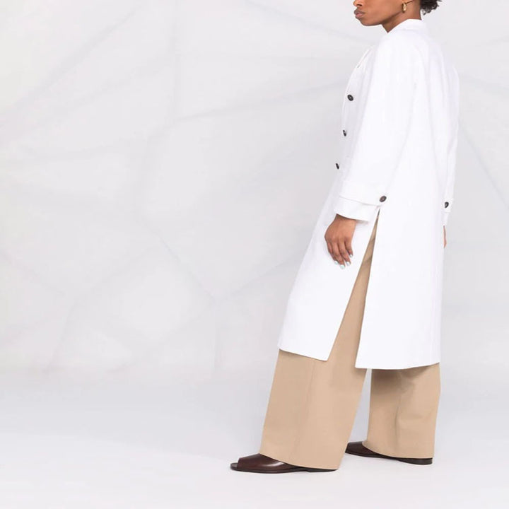 Damen Zweireihiger Midimantel im modernen Tailoring mit verlängertem Revers und aufgesetzten Taschen Drune