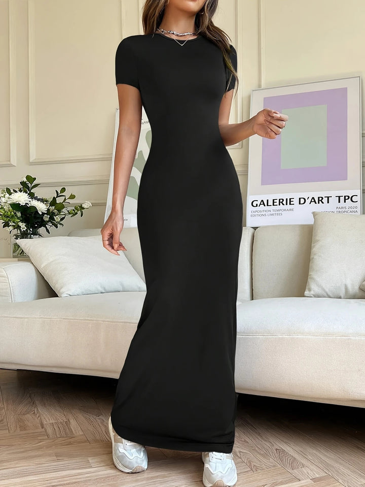 Damen Figurbetontes Maxikleid mit V-Ausschnitt Drune