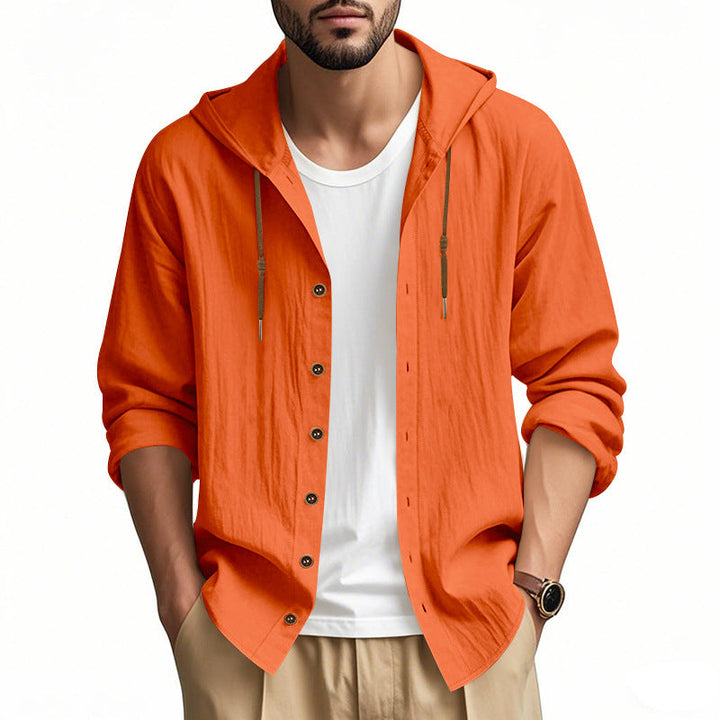 Herren nan leichtes Kapuzenhemdjacke aus Leinenoptik mit durchgehender Knopfleiste Drune