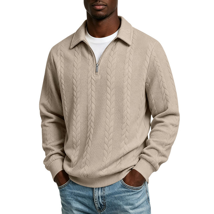 Herren Troyer-Strickpullover mit halbem Reißverschluss und Zopfmuster Drune
