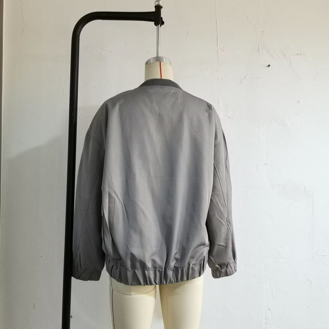 Unisex nan leichter Oversize-Bomber mit durchgehendem Metallreißverschluss geripptem Kragen und elastischem Saum Drune