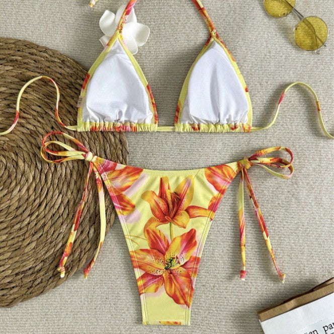 Damen Triangel-Bikini-Set mit floralen Akzenten Drune