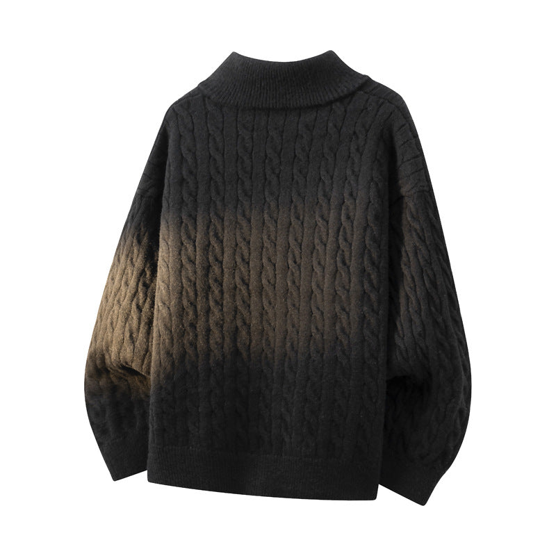 Damen Grobgestrickter Half-Zip Pullover mit Zopfmuster und Stehkragen Drune