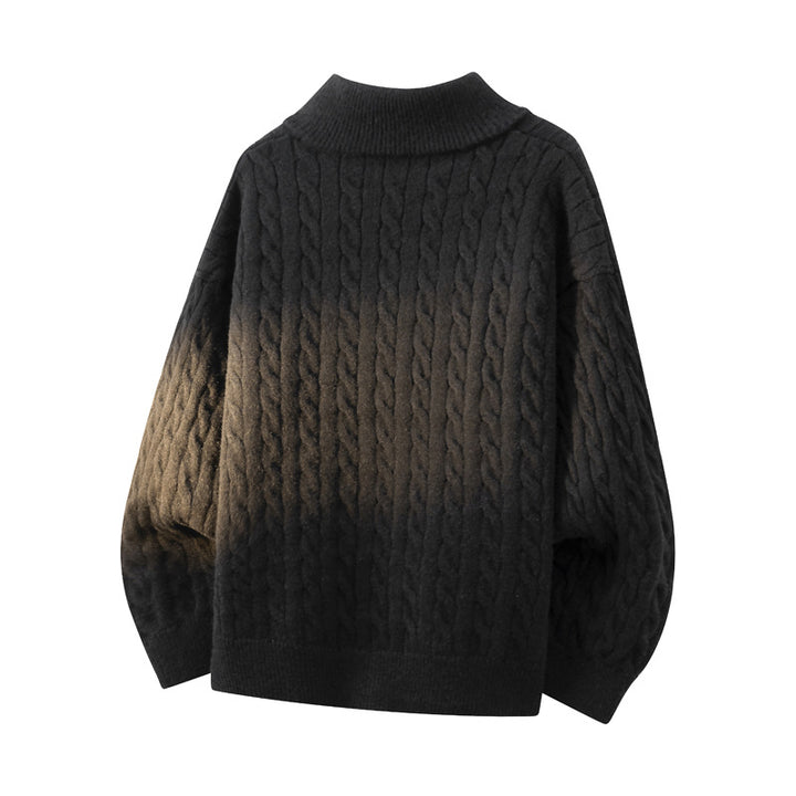 Damen Grobgestrickter Half-Zip Pullover mit Zopfmuster und Stehkragen Drune