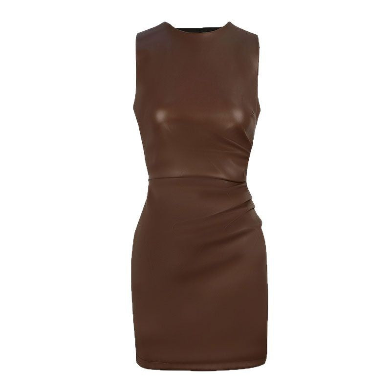 Damen figurbetontes Lederkleid mit elegantem Schnitt und raffinierten Raffungseffekten Drune