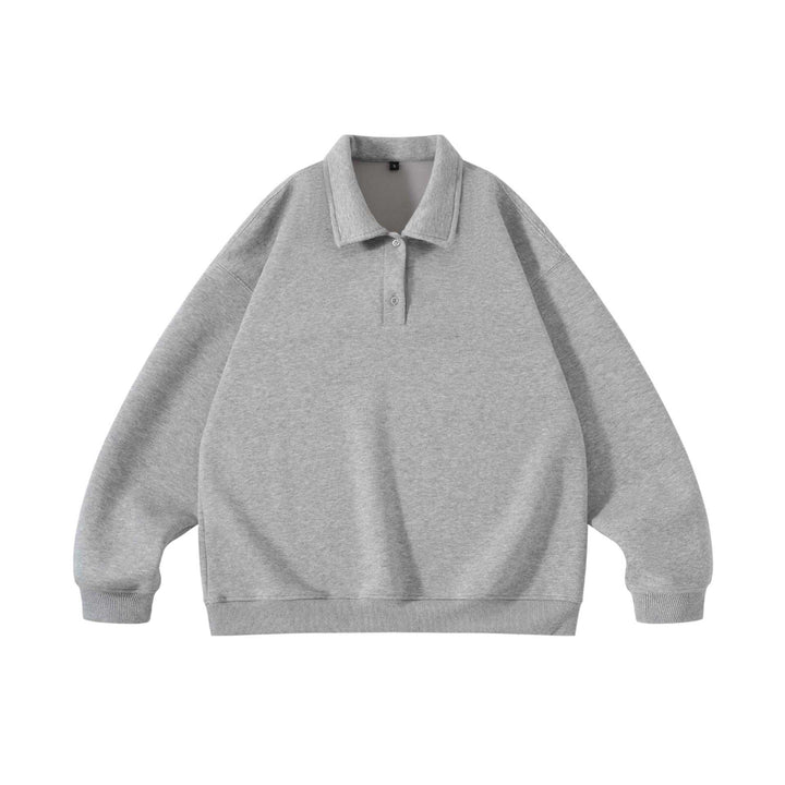 Unisex Oversize-Henley-Polo-Sweatshirt mit Kentkragen, Raglanärmeln und Rippbündchen Drune