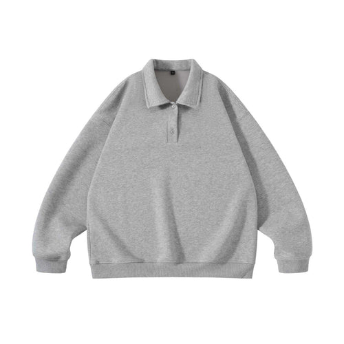 Unisex Oversize-Henley-Polo-Sweatshirt mit Kentkragen, Raglanärmeln und Rippbündchen Drune