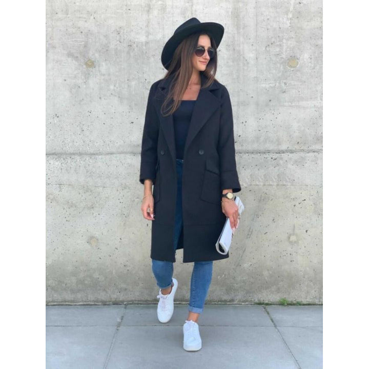 Damen Modischer Longblazer mit tiefem Revers und praktischen Taschen Drune