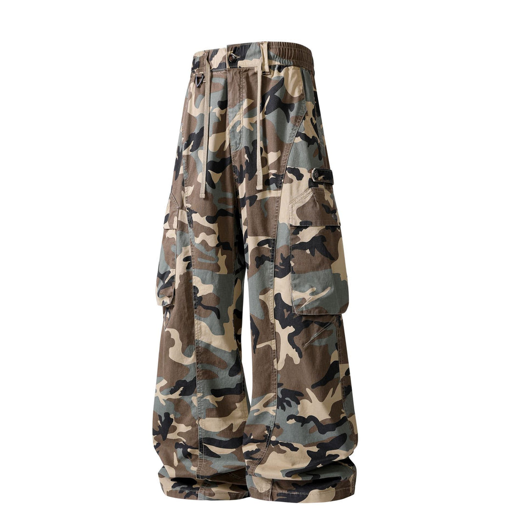 Herren Weite Cargohose im Camouflage-Military-Look mit elastischem Tunnelzugbund und Multifunktionstaschen Drune