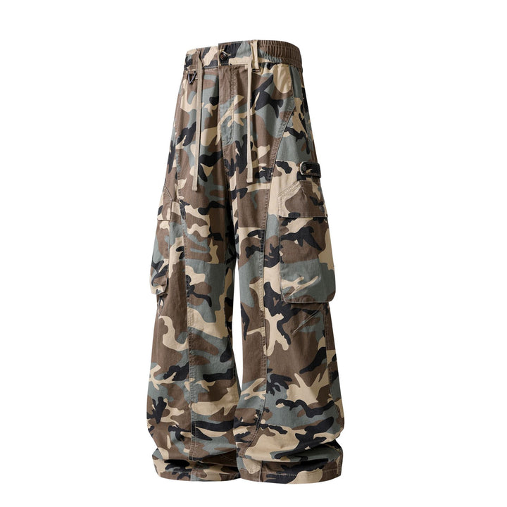Herren Weite Cargohose im Camouflage-Military-Look mit elastischem Tunnelzugbund und Multifunktionstaschen Drune