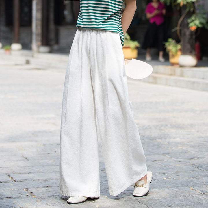 Damen Weite Leinenhose mit elegantem Schnitt und elastischem Bund Drune