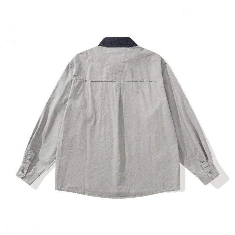 Herren Oversize Hemdjacke mit Cordkragen, Brusttasche und Nieten-Detail Drune
