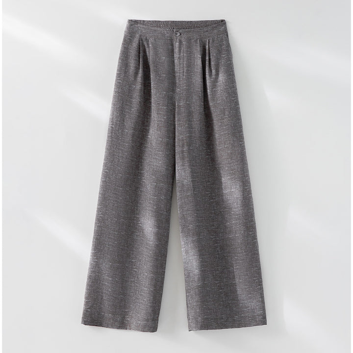 Damen Hochtaillierte Palazzo-Hose aus Leinenmix mit Bundfalten und elastischem Komfortbund Drune