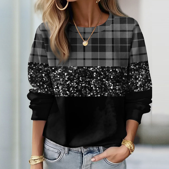 Damen Glitzer-Sweatshirt mit Karomuster und lässigem Schnitt Drune