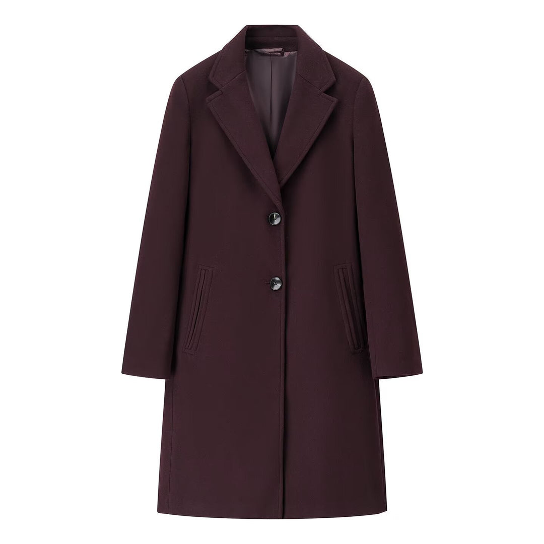 Damen Eleganter Longline-Wollmixmantel mit Reverskragen und Leistentaschen Drune