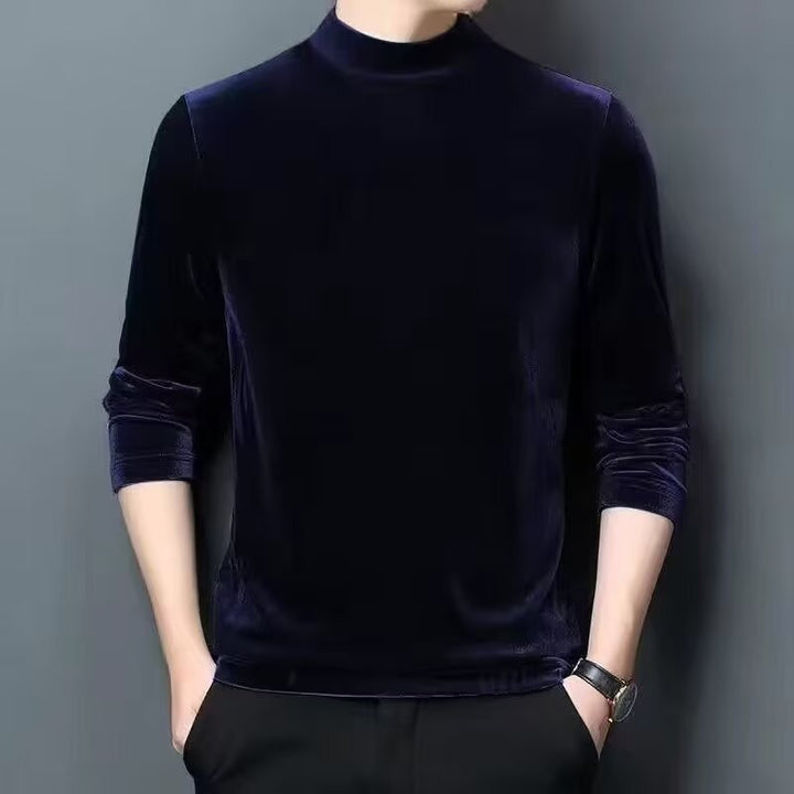 Herren Feiner Samt-Halbrollkragenpullover Slim-Fit Drune