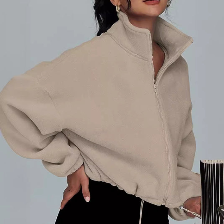 Damen modischer Oversized Pullover mit hohem Kragen und Reißverschluss Drune