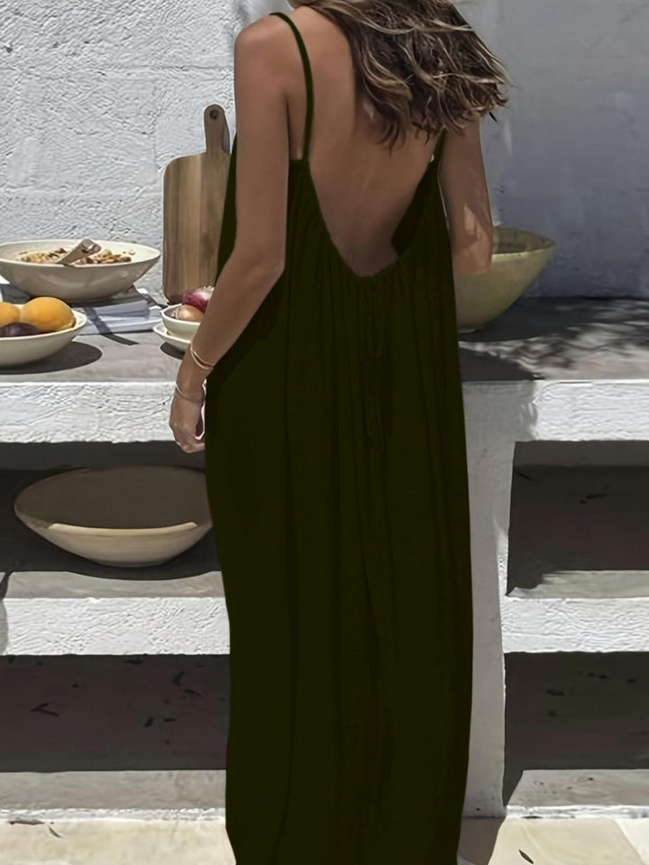Damen Maxikleid im eleganten Open-Back Design mit feinen Spaghettiträgern Drune