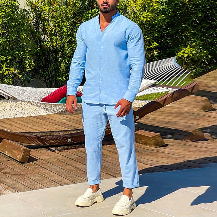 Herren Leichte Sommer-Hemd und Hose Set Drune