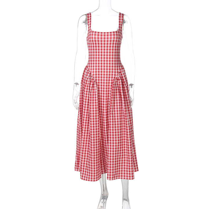 Damen Sommerliches Maxikleid mit Karo-Design und seitlichen Raffungselementen Drune