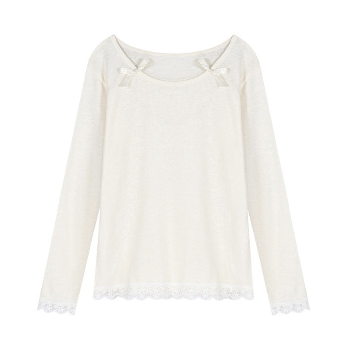 Damen Elegantes Longsleeve-Shirt mit Spitzendetails Drune