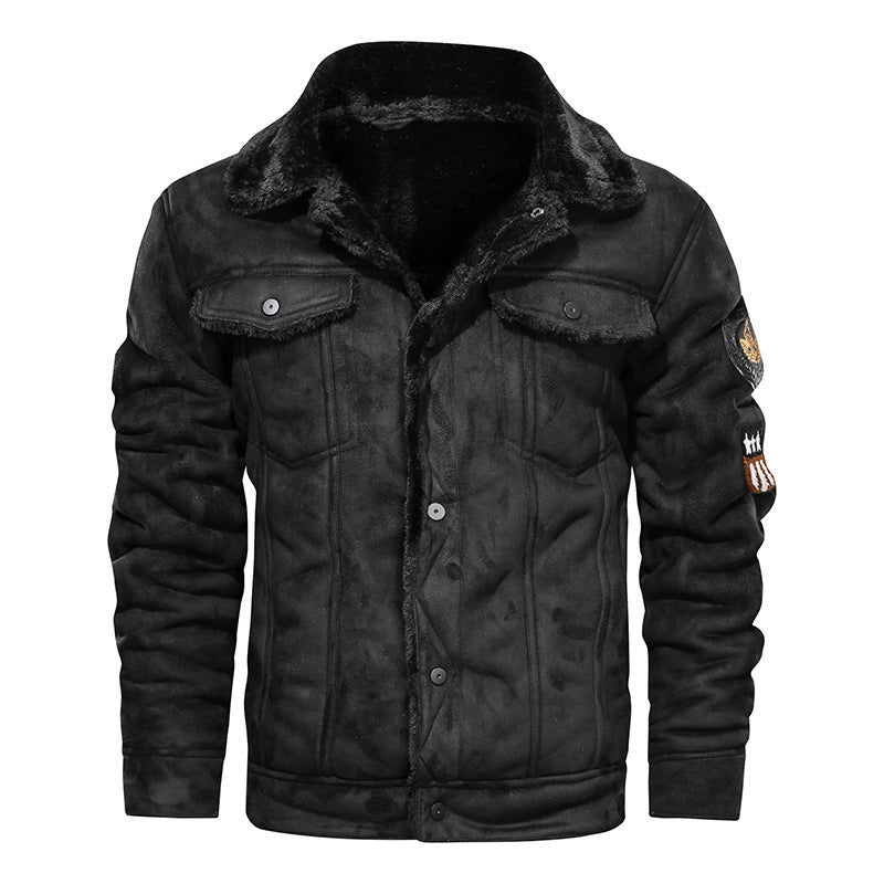 Herren nan gefütterte Lammfelloptik Jeansjacke mit Teddyfutter und Druckknopfleiste Drune
