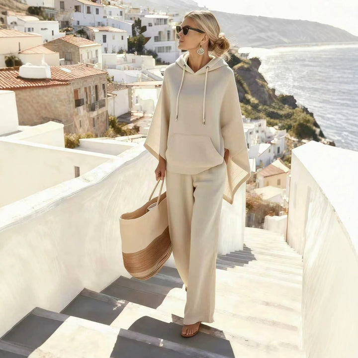 Damen nan lässiges Kapuzenponcho und weite Hose Lounge-Set aus weichem Sweatstoff Drune