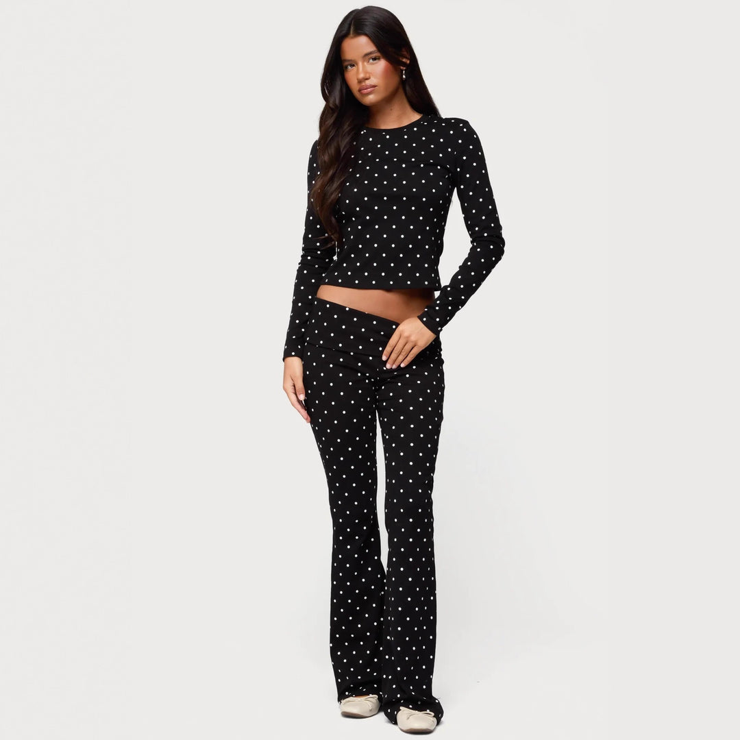 Damen Langärmliges Polka-Dots Oberteil und Leggings Set Drune