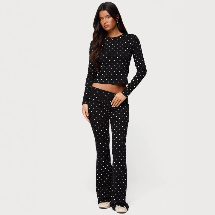 Damen Langärmliges Polka-Dots Oberteil und Leggings Set Drune