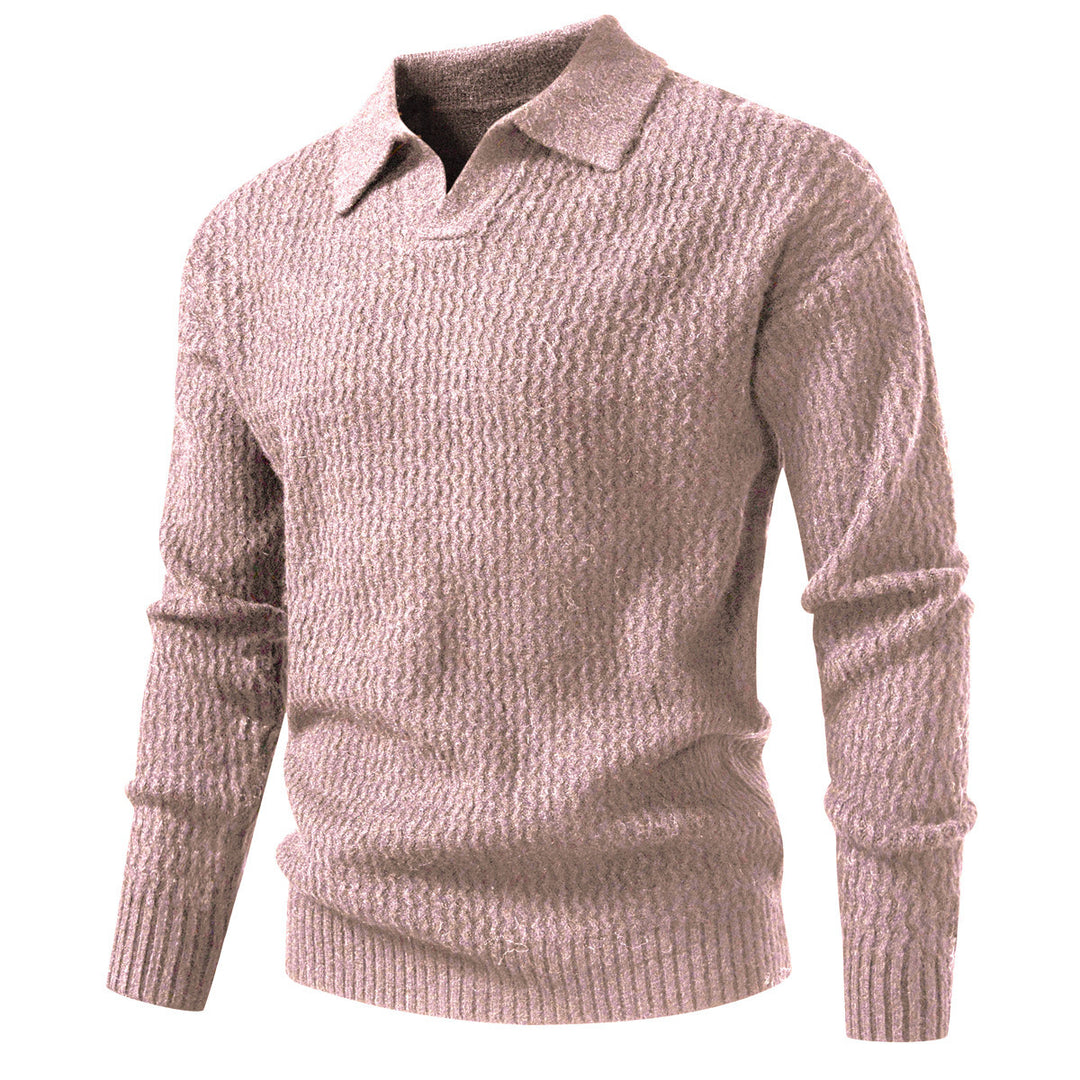Herren Polokragen-Feinstrickpullover mit strukturierter Wellenoptik und geripptem Saum Drune