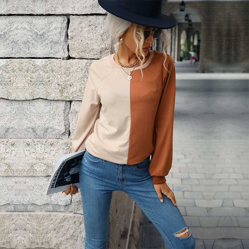 Damen Zweifarbiger Feinstrickpullover mit Raglanärmeln und legerer Passform Drune