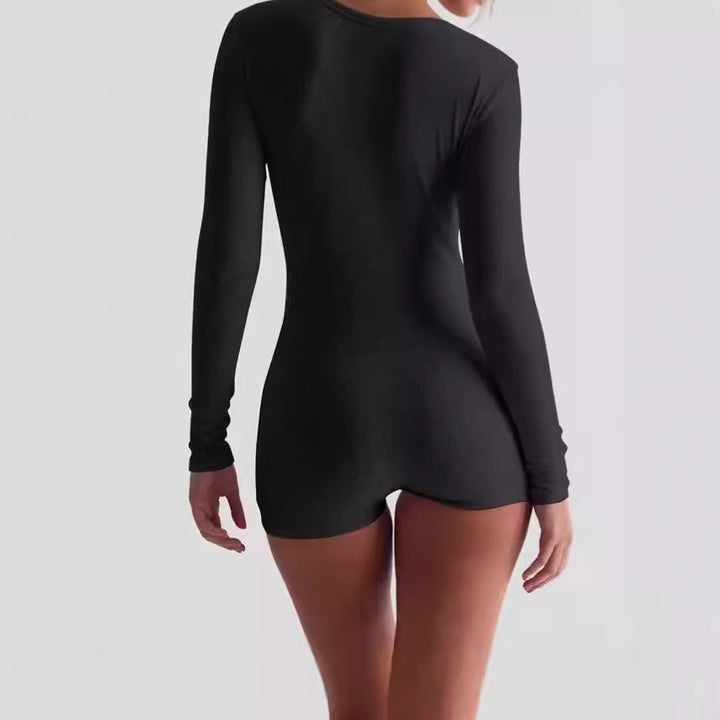 Damen Körperbetonter Langarm-Jumpsuit mit feinen Rippdetails Drune