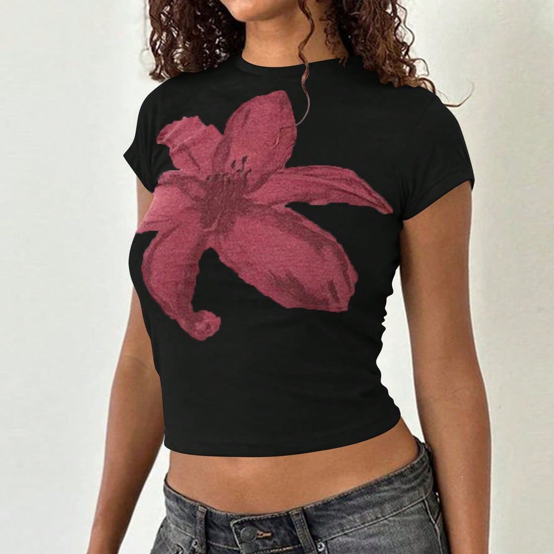 Damen Crop-T-Shirt mit floralem Design und körperbetontem Schnitt Drune