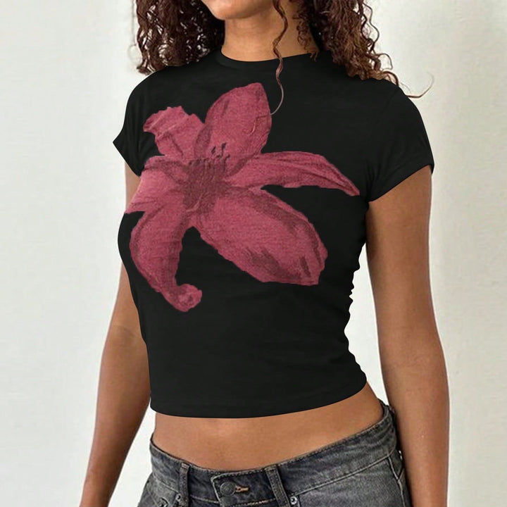 Damen Crop-T-Shirt mit floralem Design und körperbetontem Schnitt Drune