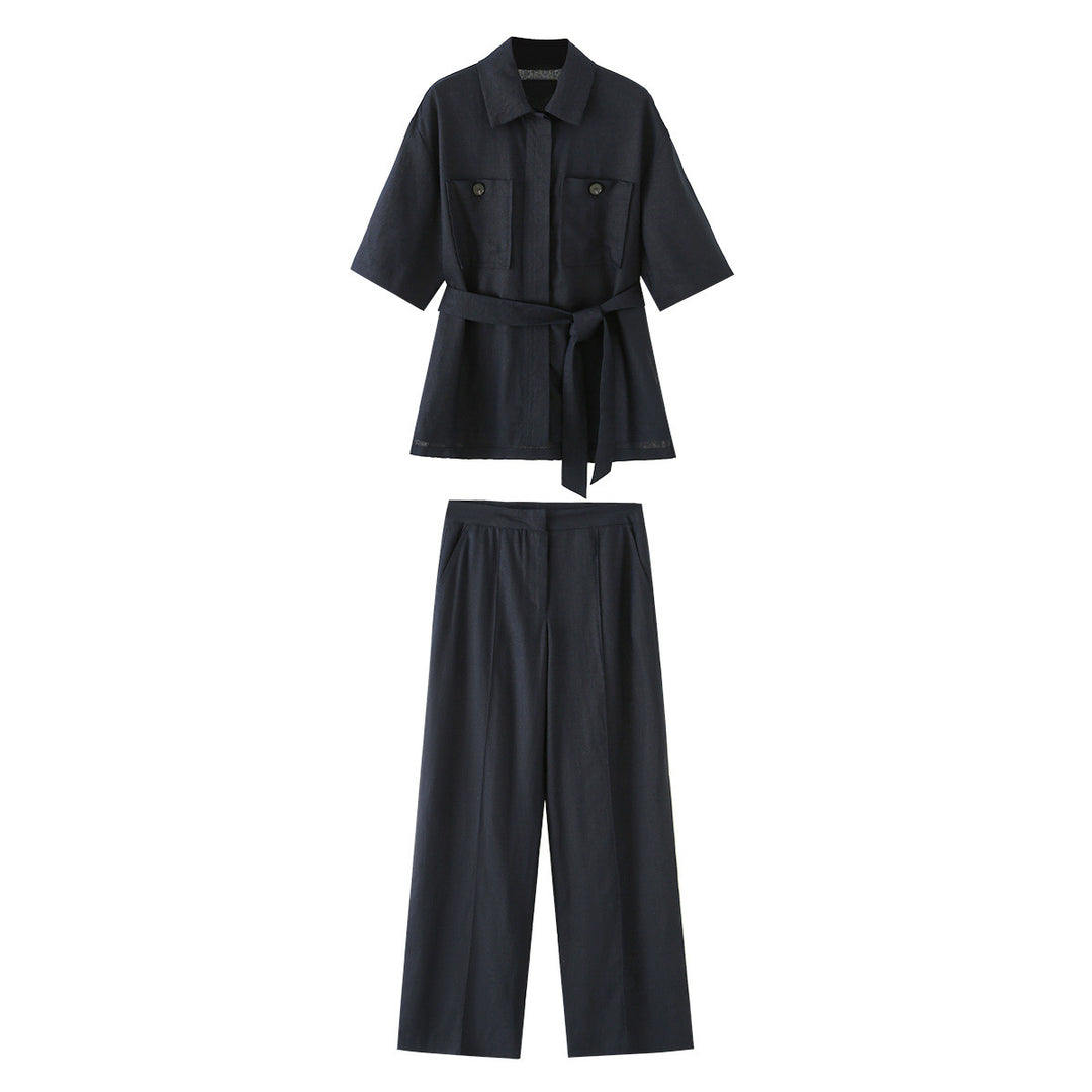 Damen Weit geschnittene Leinenhose mit Bügelfalte und hoher Taille Drune