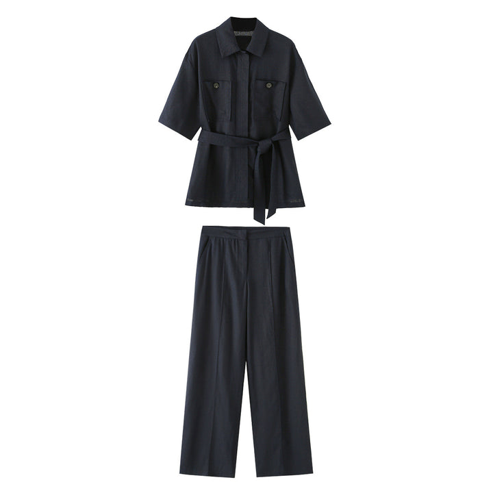 Damen Weit geschnittene Leinenhose mit Bügelfalte und hoher Taille Drune