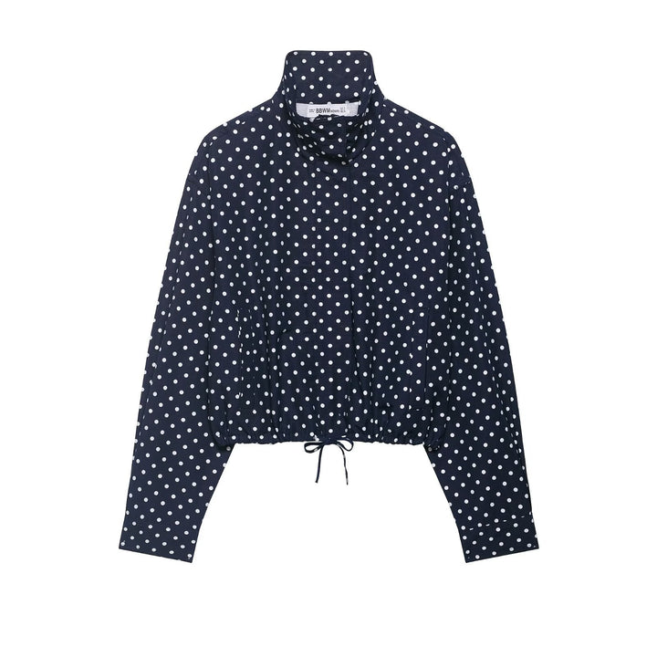 Damen Gepunktete Cropped-Blusenjacke mit Stehkragen, Tunnelzug und Eingrifftaschen Drune