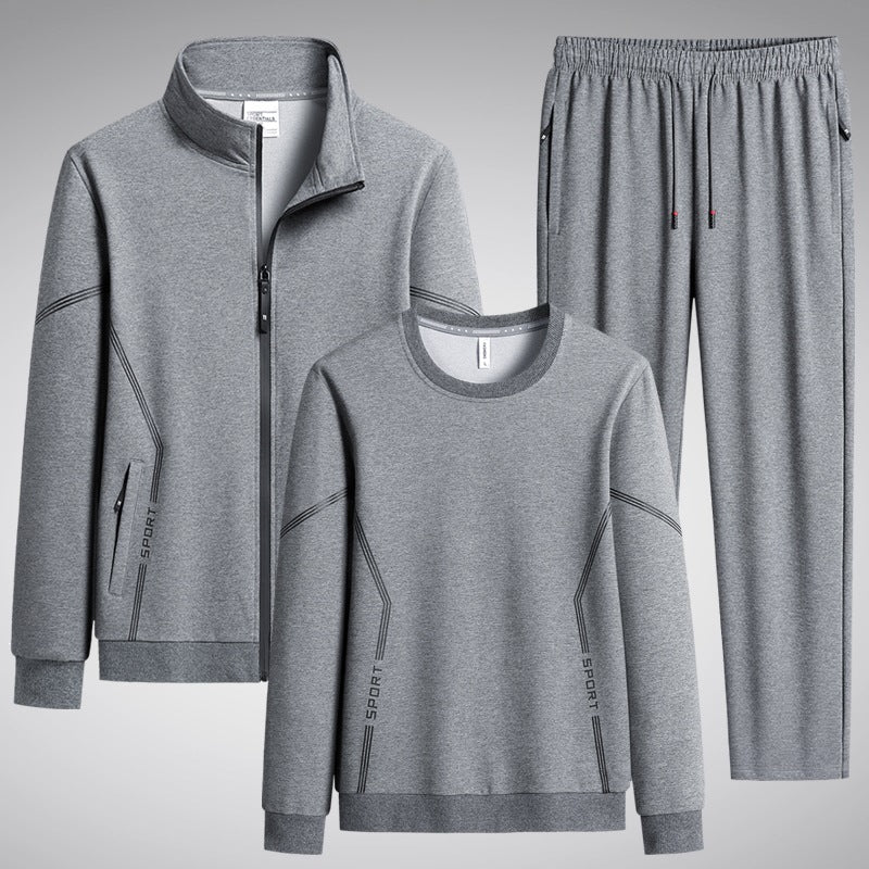 Herren Dreiteiliges Performance-Trainingsset mit Stehkragen-Zipjacke, Rundhals-Sweater & tapered Jogginghose Drune
